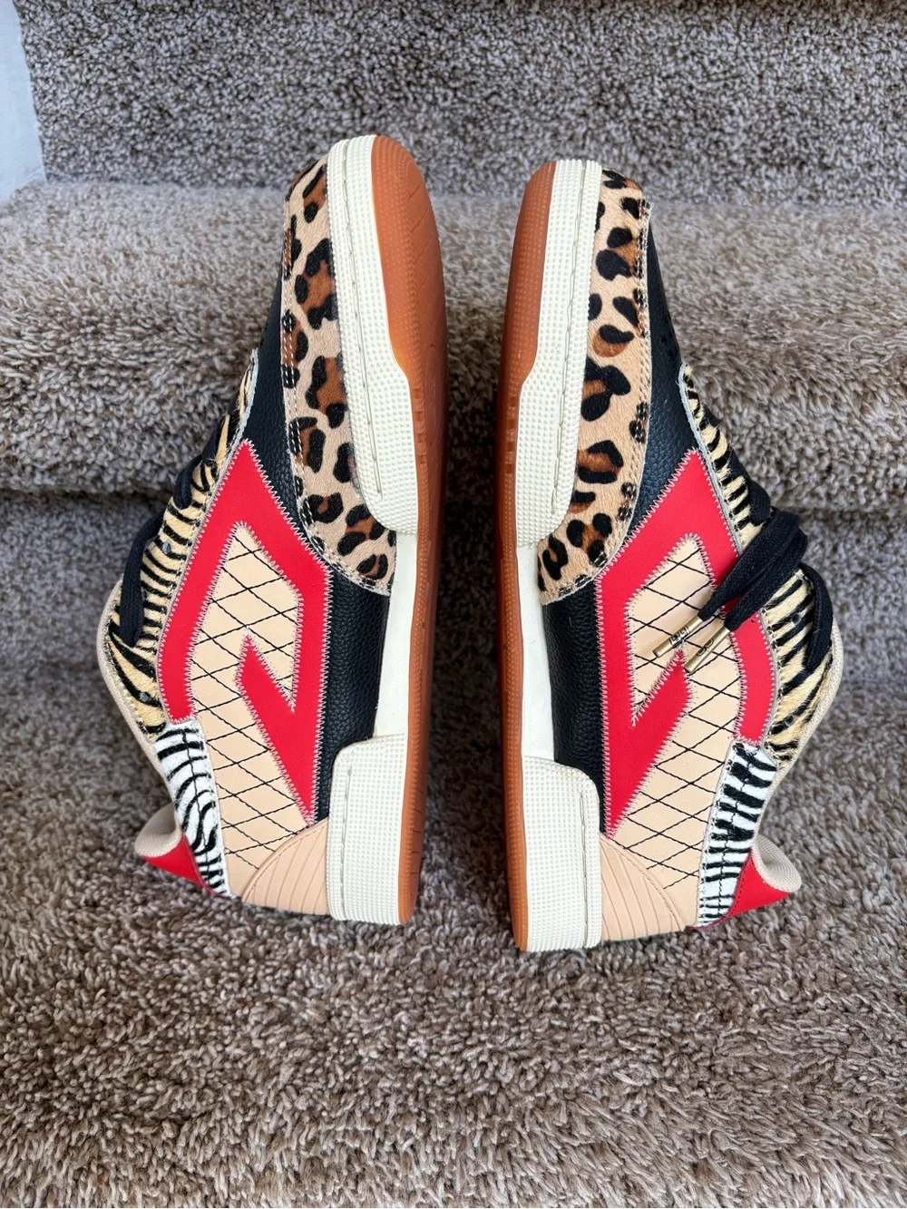 THE GOOD ALWAYS WINS Red and Tan Men’s Animal Print Sneakers